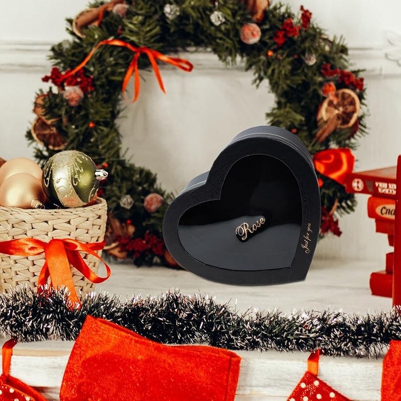 Black Heart Shaped Flower Arrangement Box With Lid 2Pcs Set For Valentine Wedding Birthday - Image 3